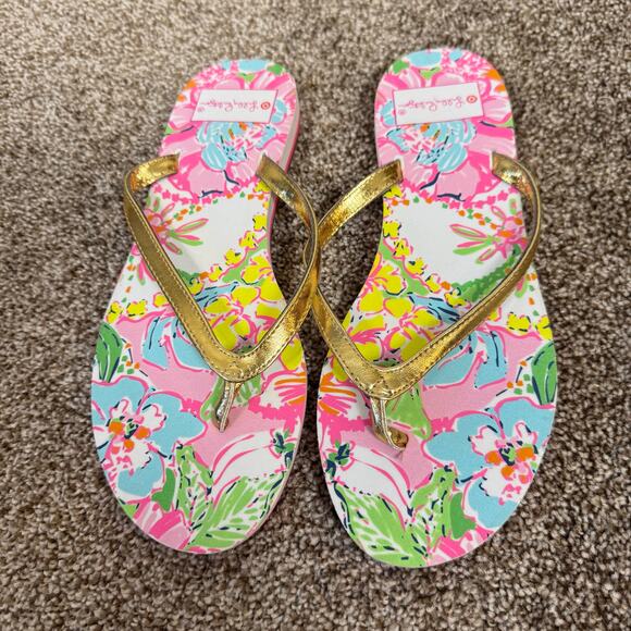 Lilly Pulitzer x Target NWOT Flip Flops Nosey Posey Size 6 Beach Vacation Cruise - Picture 4 of 9